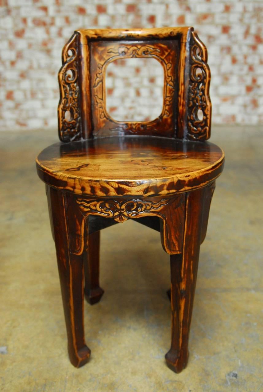Qing Pair of Chinese Carved Round Backed Stools