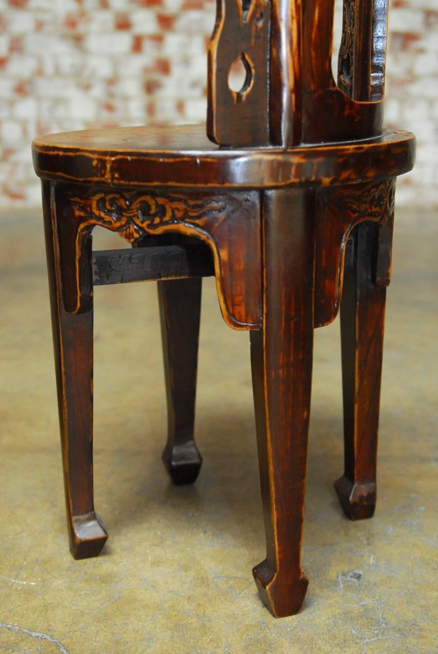 Wood Pair of Chinese Carved Round Backed Stools