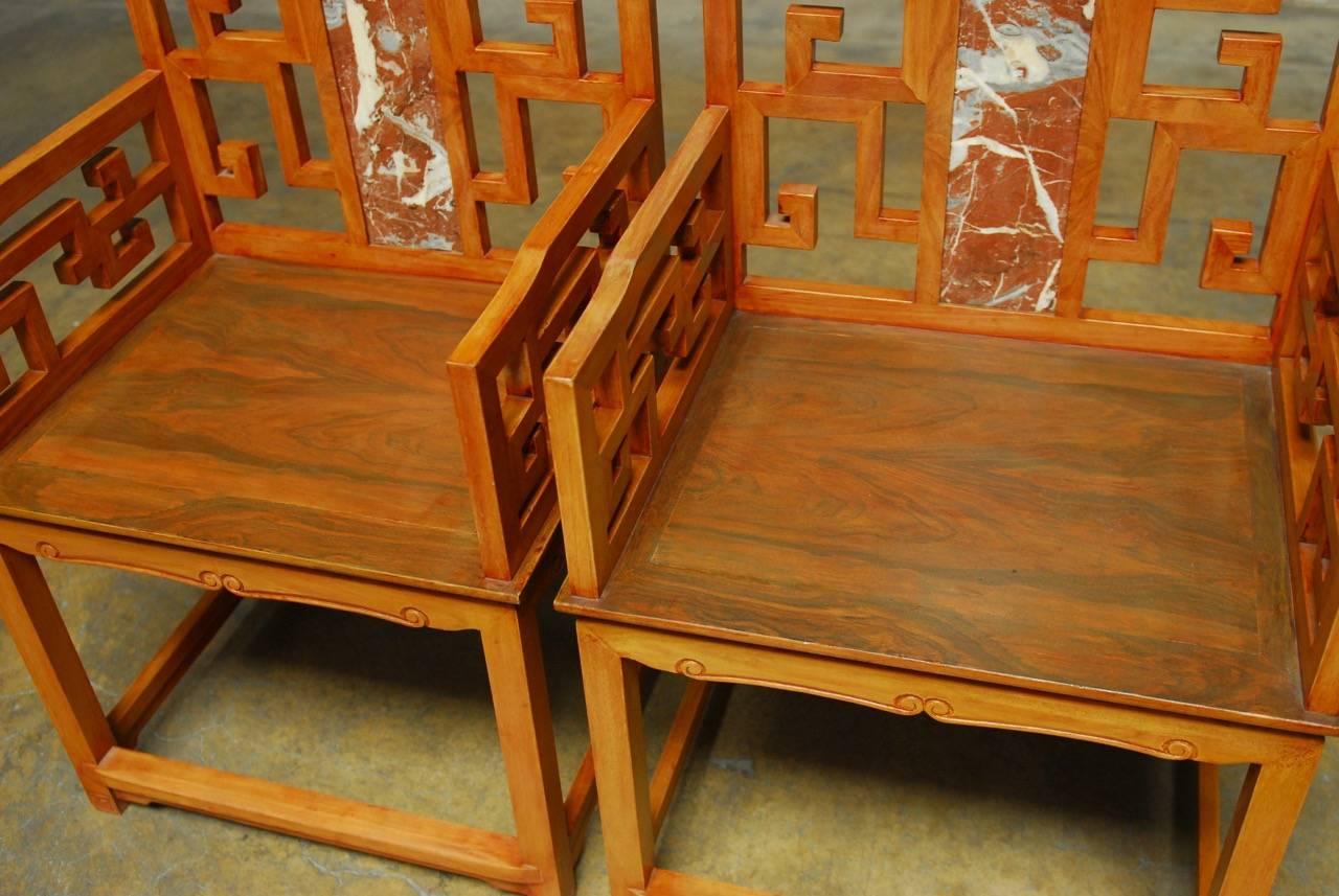 20th Century Pair of Chinese Ming Style Armchairs with Dali Marble Inset For Sale