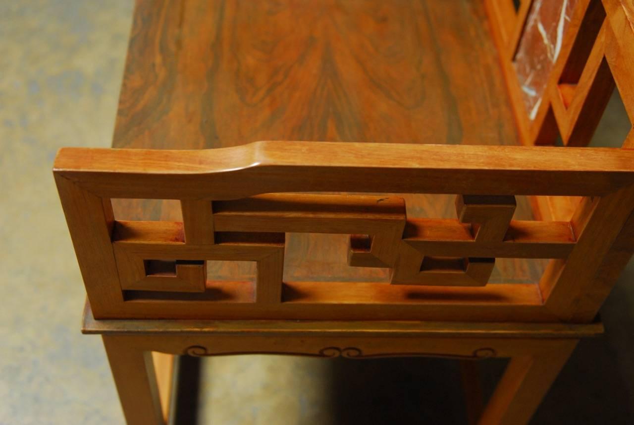 Hardwood Pair of Chinese Ming Style Armchairs with Dali Marble Inset For Sale