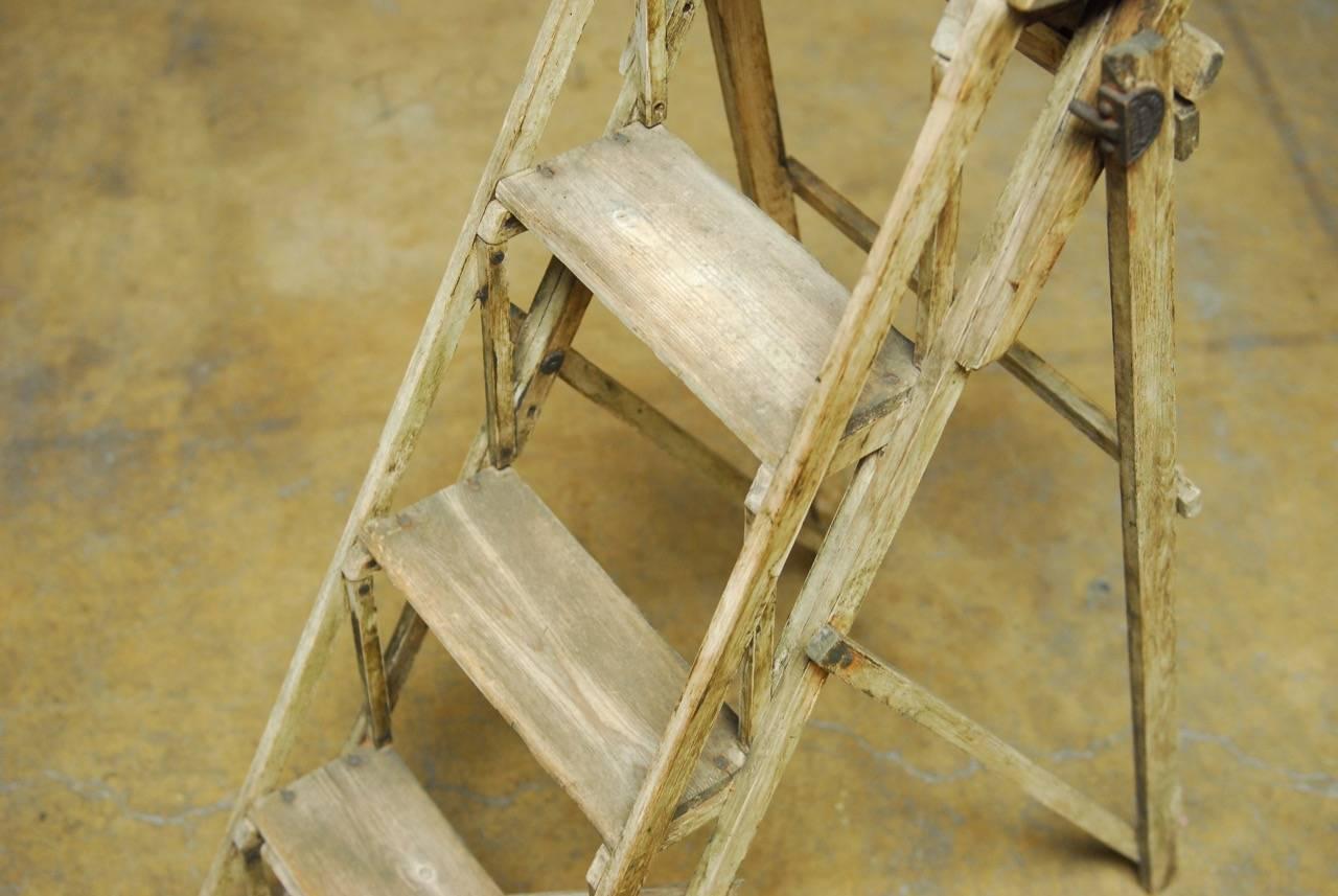 Industrial 19th Century English Lattice Step Ladder by Gainsford and Co.