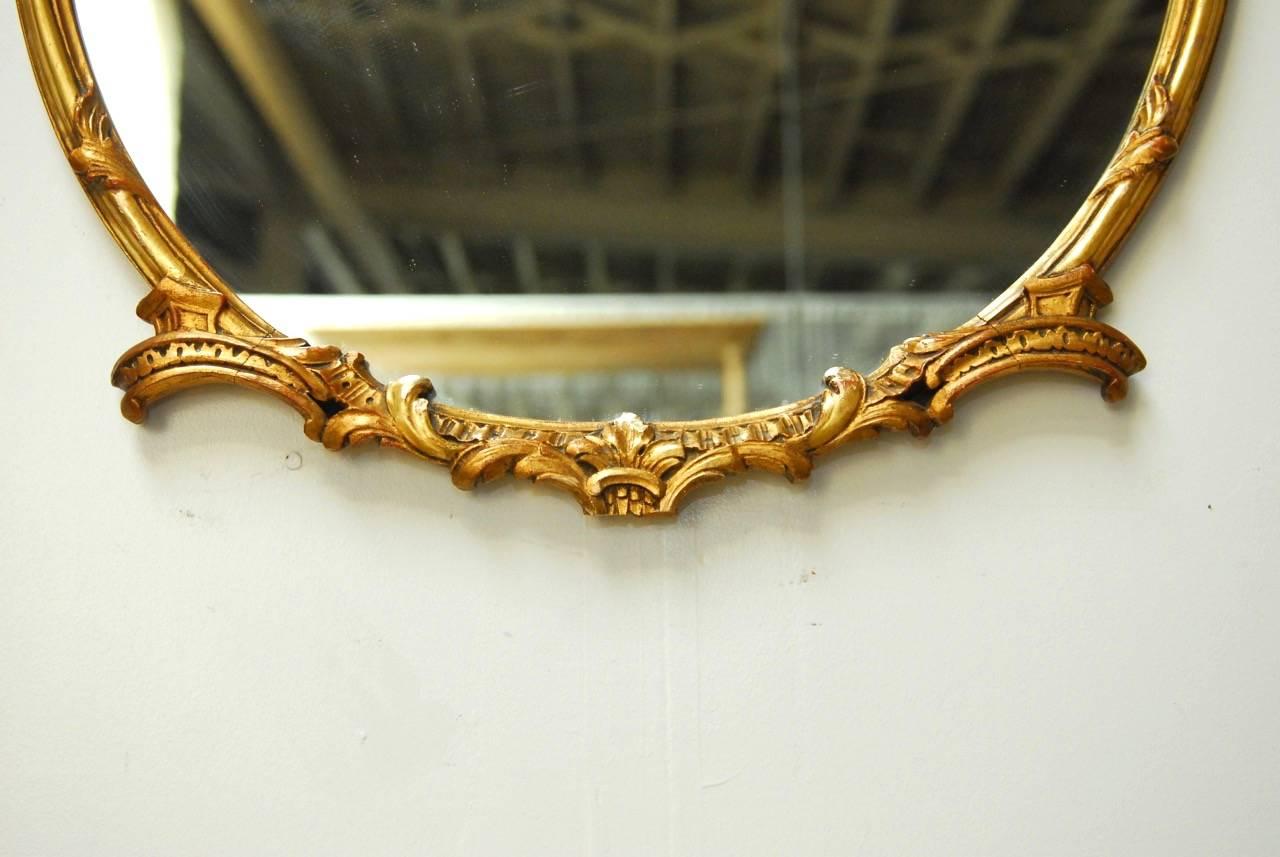 Chinese Chippendale Italian Carved Giltwood Oval Pagoda Mirror