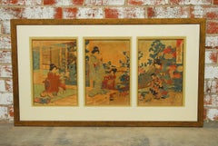 19th Century Watanabe Nobukazu Triptych Japanese Woodblock Print