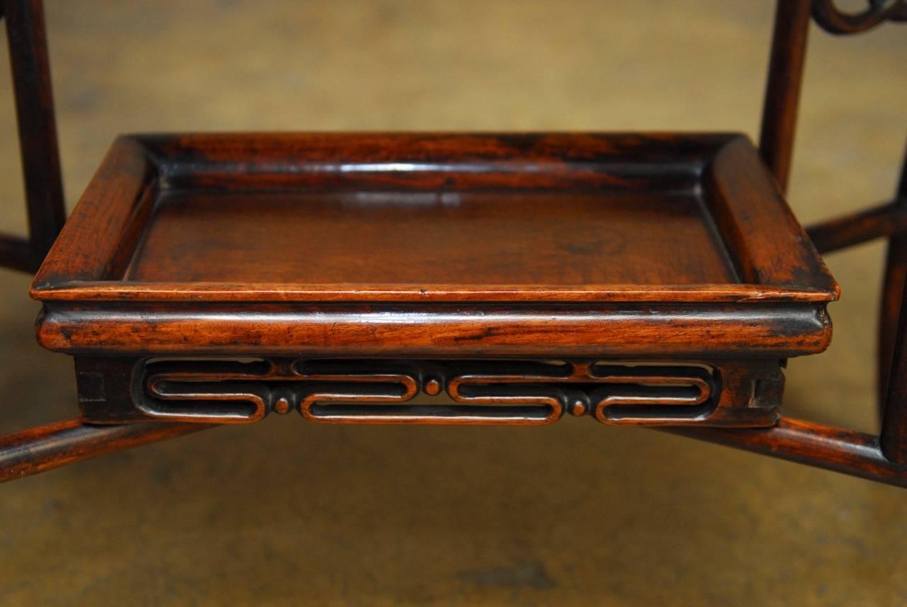 Hand-Carved Chinese Qing Rosewood Folding Tray Table For Sale