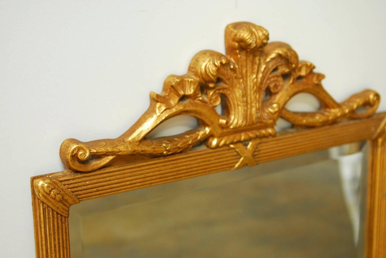 Hand-Carved Louis XVI Style Giltwood Bevelled Mirror