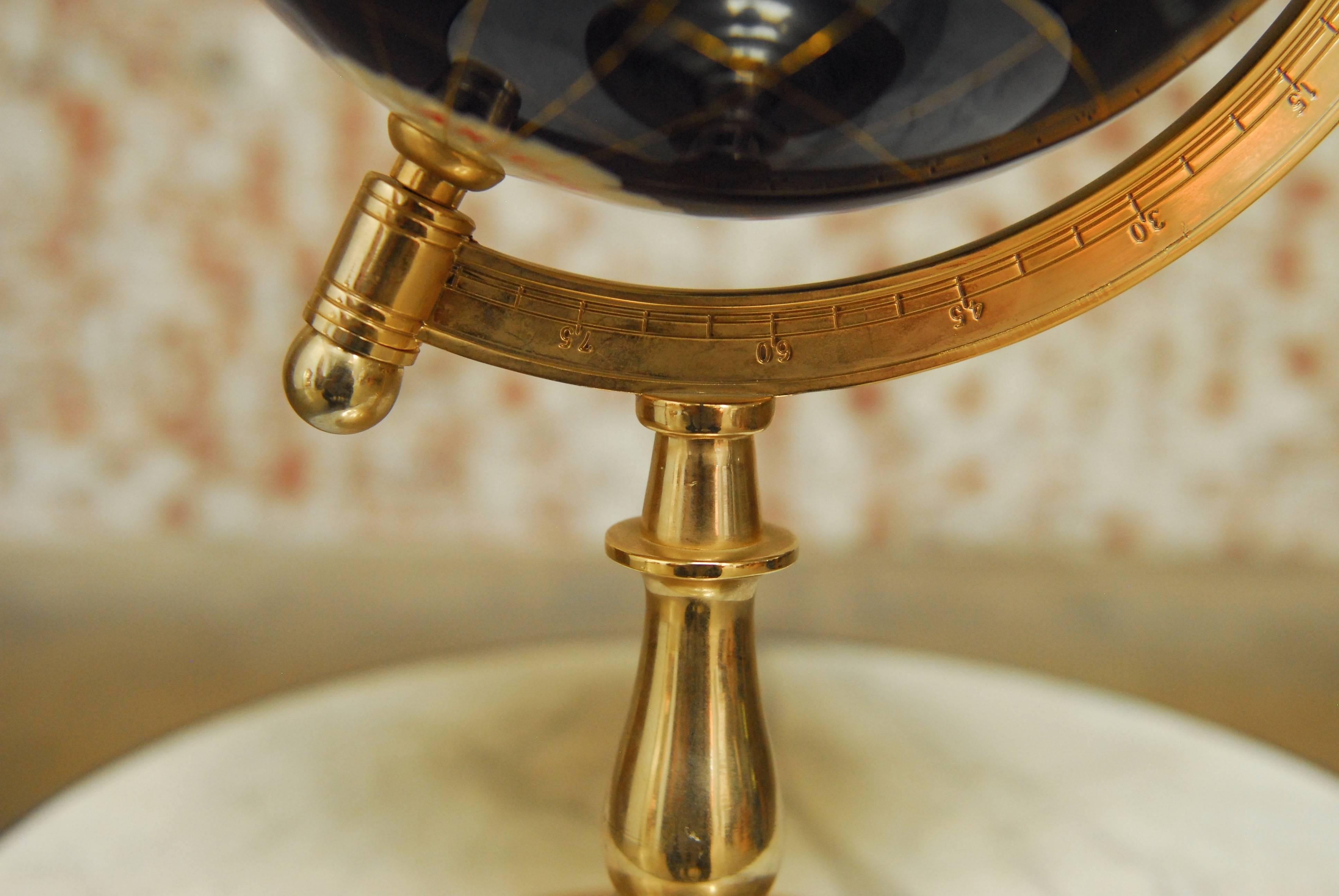 American Pietra Dura Globe on Silvered Brass Stand