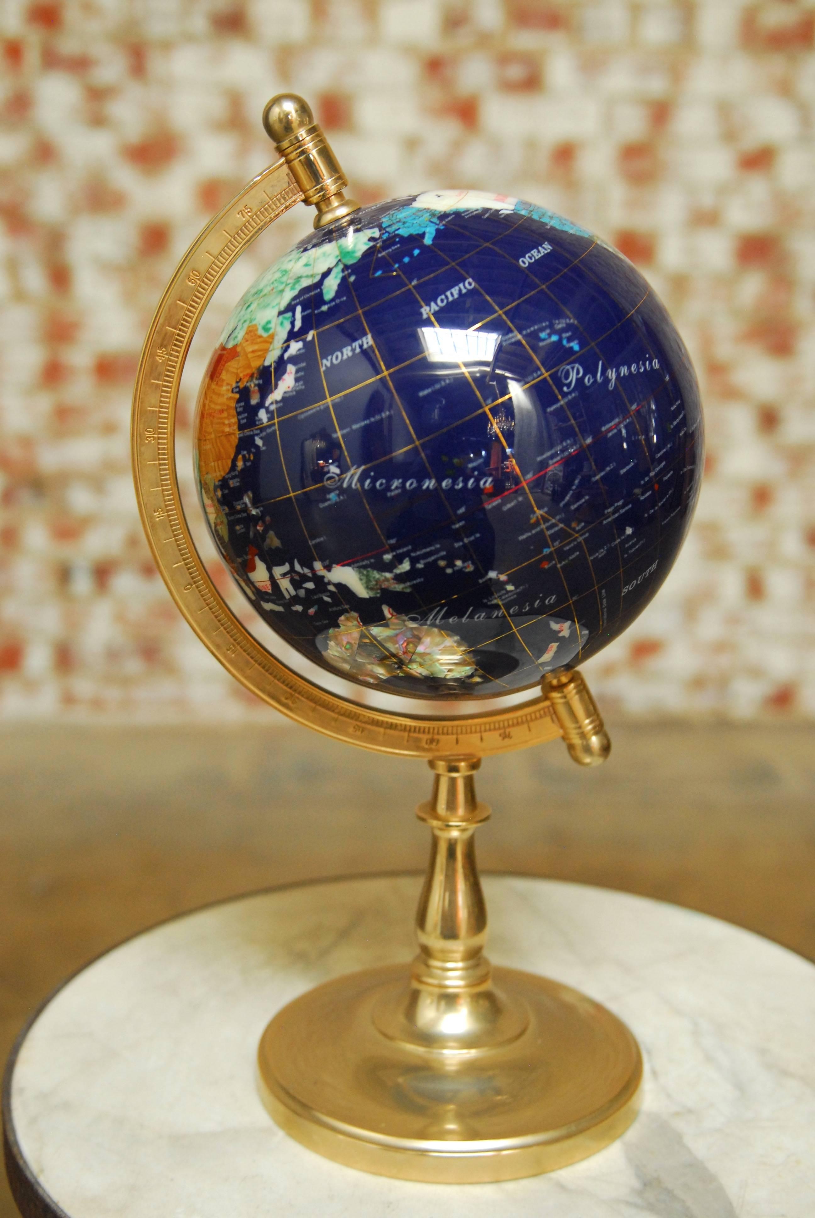 Pietra Dura Globe on Silvered Brass Stand 1