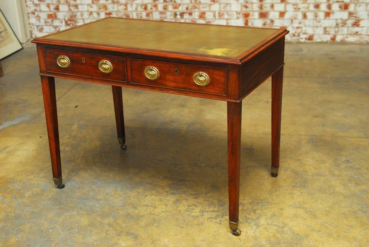 English George III Leather Top Mahogany Writing Desk or Library Table