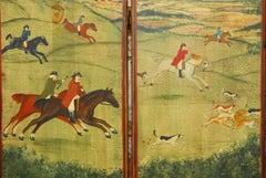 English Hand-Painted Fox Hunt Wooden Dressing Screen
