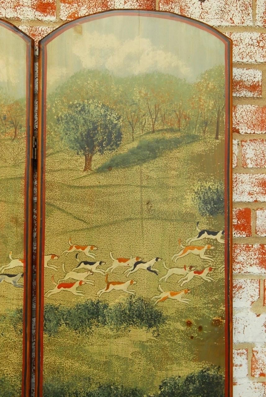 English Hand-Painted Fox Hunt Wooden Dressing Screen 4