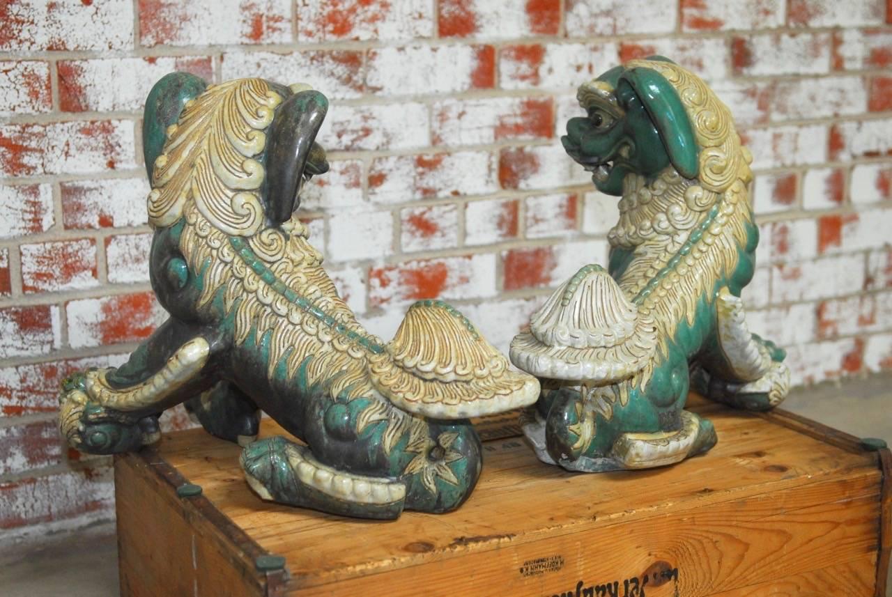 Pair of Chinese Glazed Porcelain Foo Dogs 2