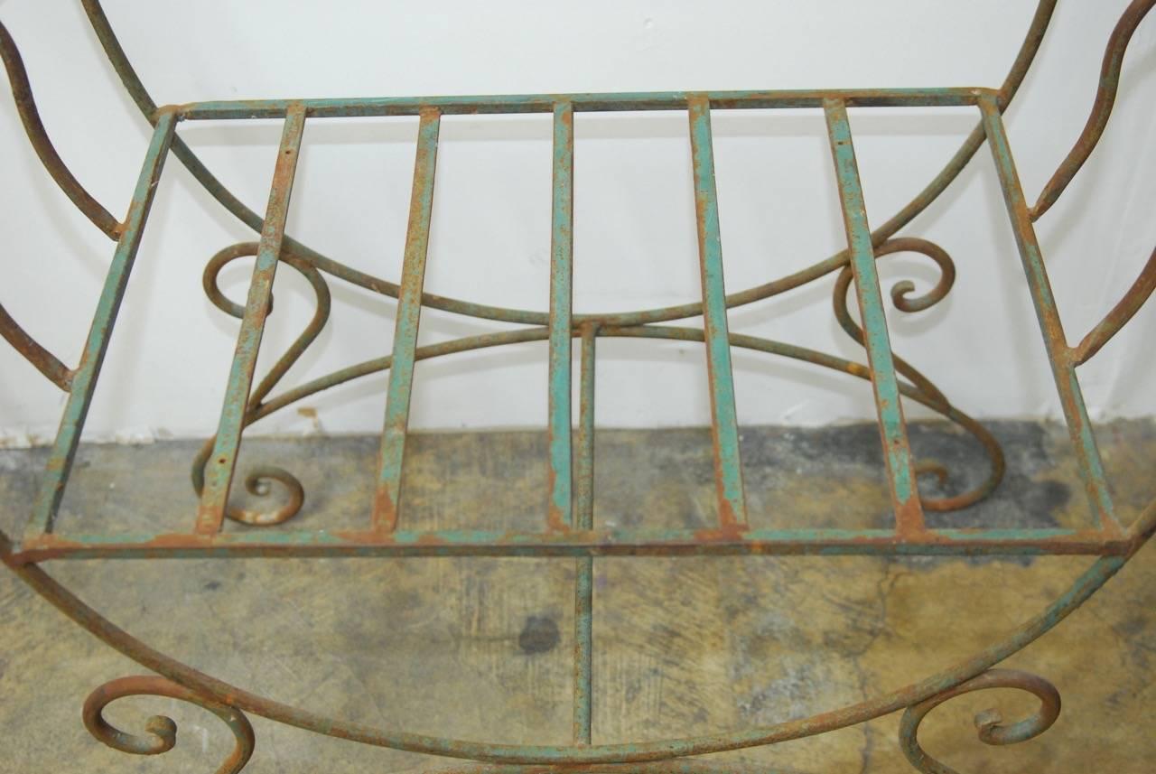 Pair of Hollywood Regency Wrought Iron Curule Benches In Good Condition In Rio Vista, CA