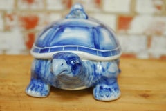 Blue and White Porcelain Turtle Trinket Box