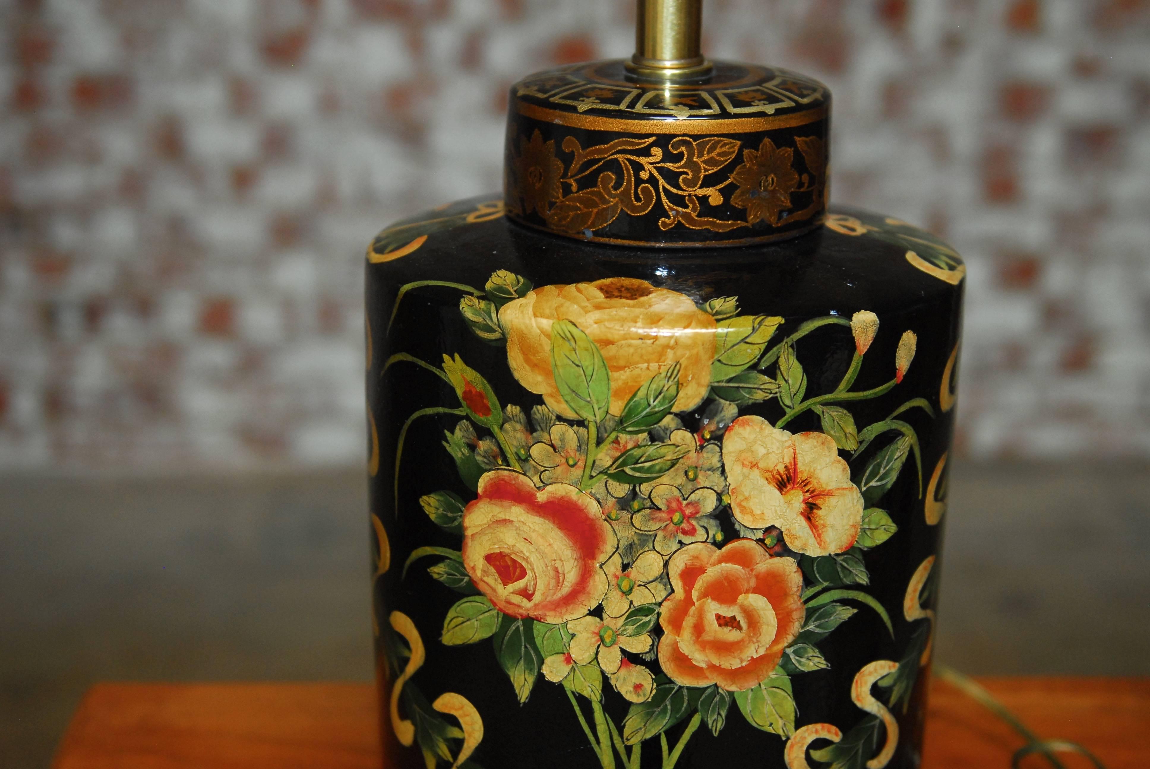 Hollywood Regency Frederick Cooper Vintage Floral Tea Caddy Canister Lamp