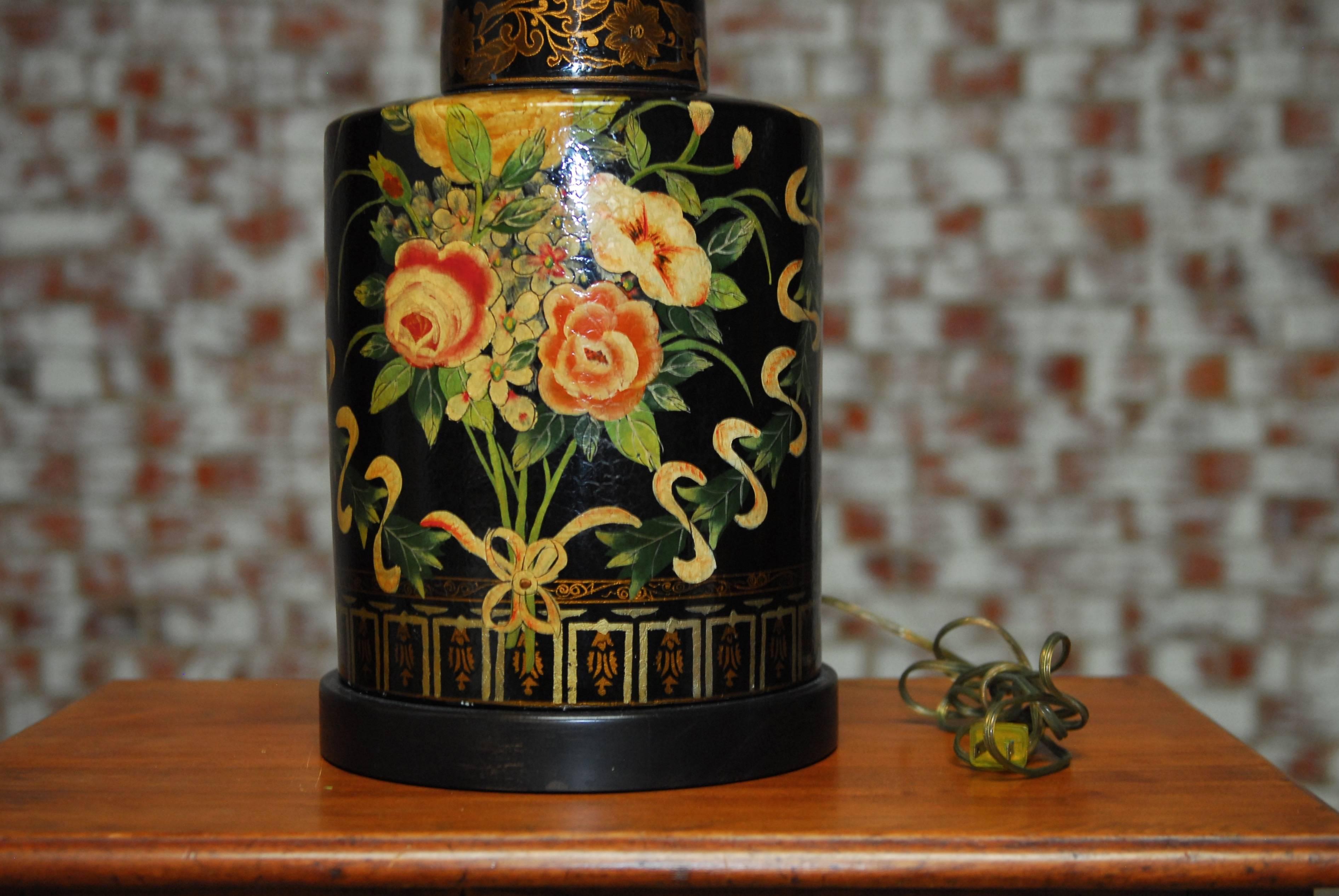 American Frederick Cooper Vintage Floral Tea Caddy Canister Lamp