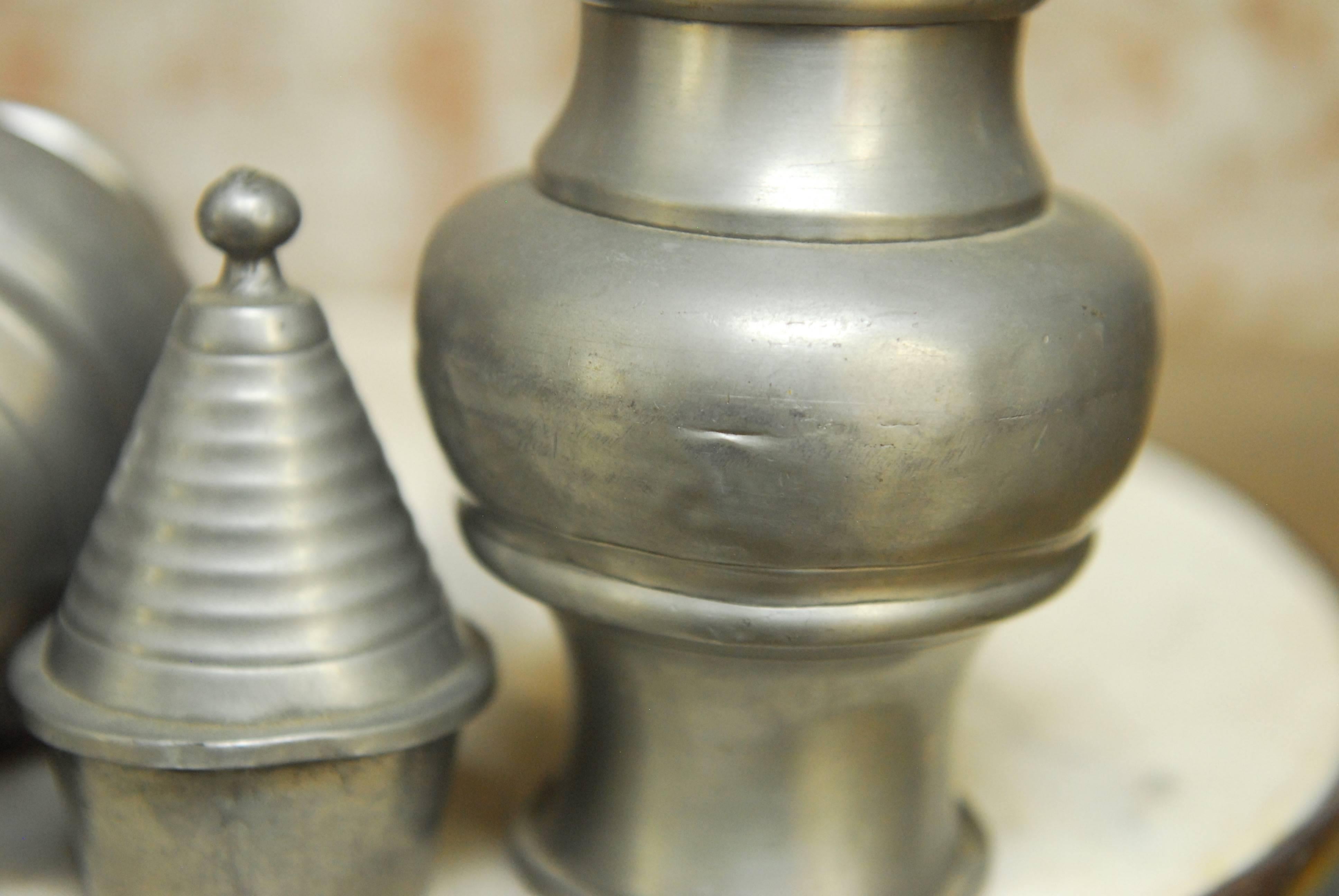 Pair of Diminutive Chinese Pewter Lidded Urns For Sale 2