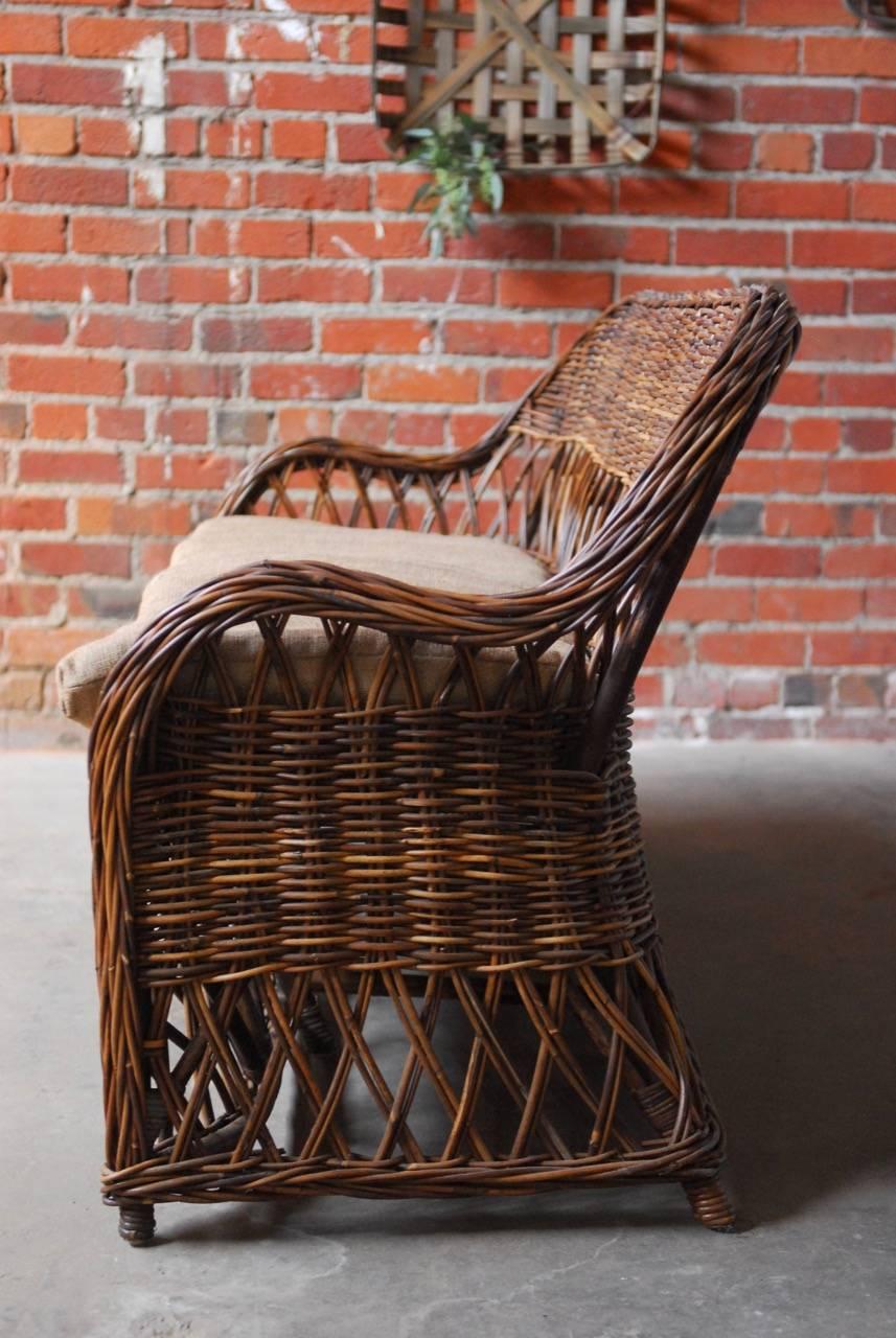 Hand-Crafted Organic Bar Harbor Style Rattan and Wicker Sofa