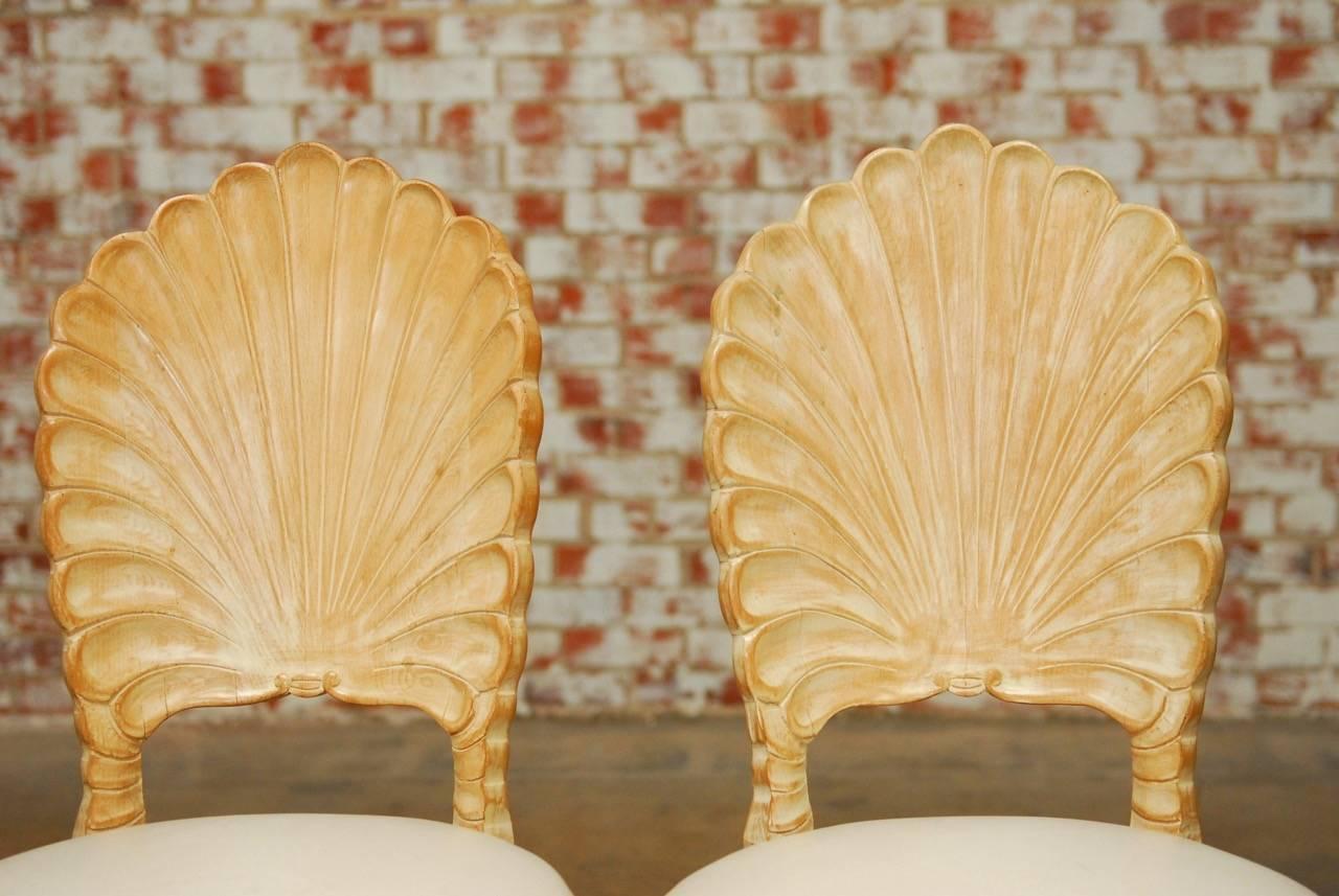 Hollywood Regency Set of Four Venetian Grotto Style Shell Back Dining Chairs