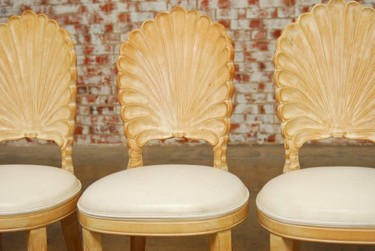 Italian Set of Four Venetian Grotto Style Shell Back Dining Chairs
