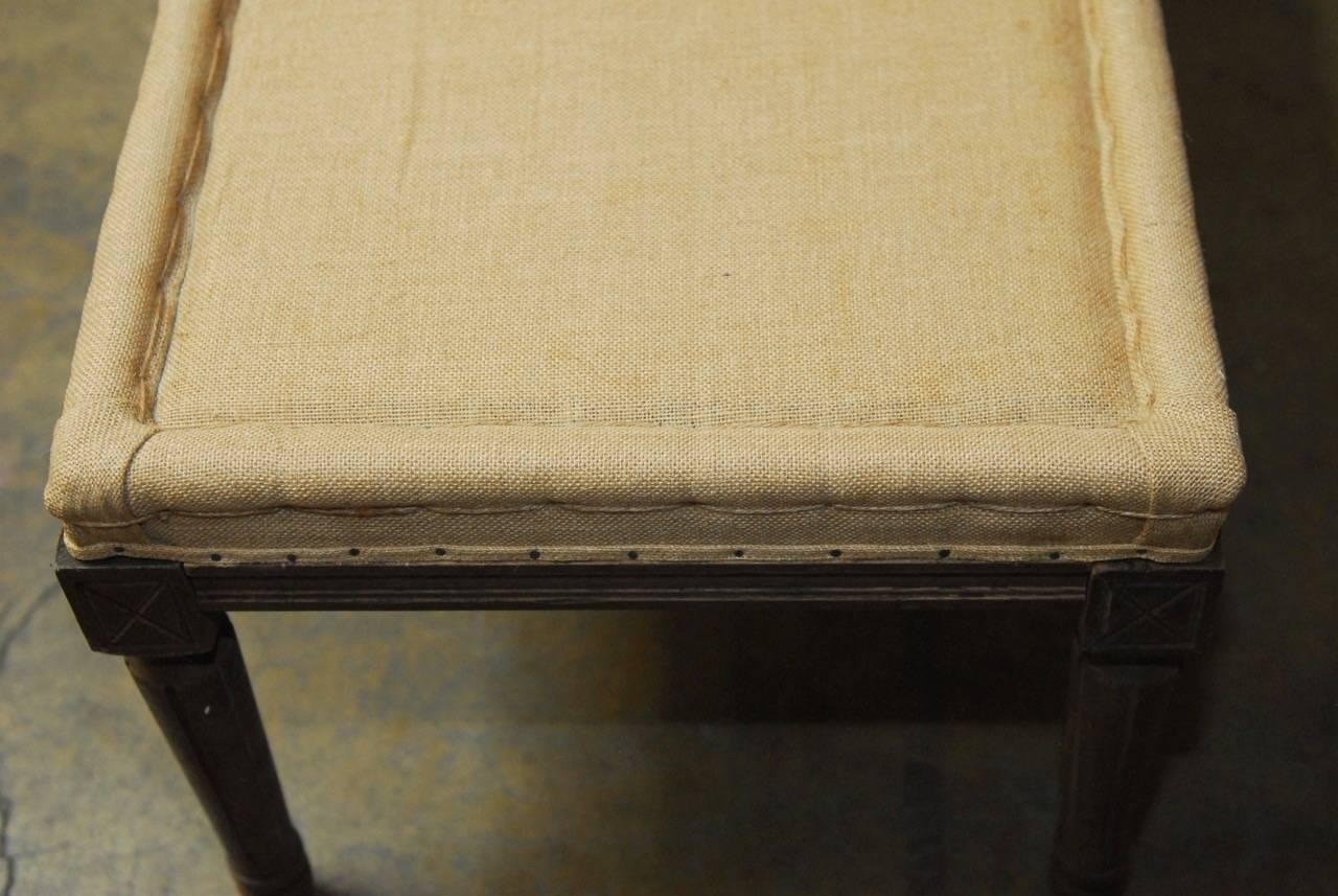 Louis XVI Style Oak Bench with Burlap and Linen Upholstery 5