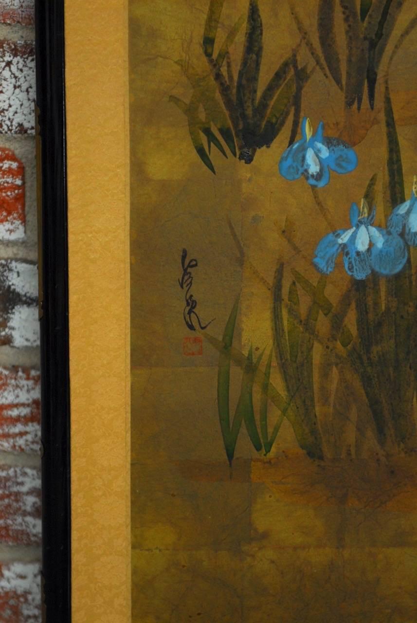 Japanese Four-Panel Byobu Screen of Irises on Gilt  In Excellent Condition In Rio Vista, CA