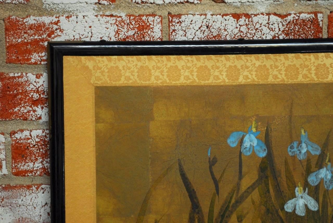20th Century Japanese Four-Panel Byobu Screen of Irises on Gilt 