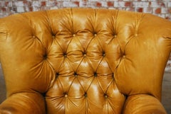 Georgian English Tufted Leather Chesterfield Library Chair or Wingback