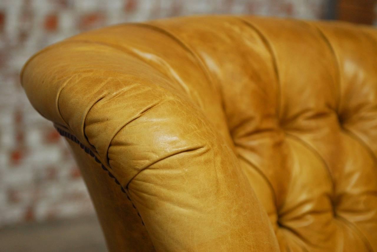 20th Century Georgian English Tufted Leather Chesterfield Library Chair or Wingback