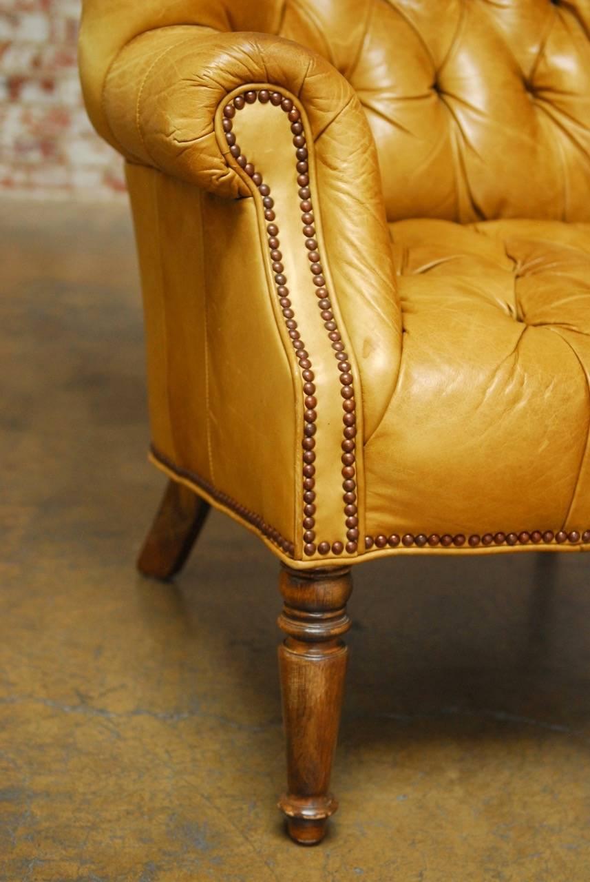 Georgian English Tufted Leather Chesterfield Library Chair or Wingback 1
