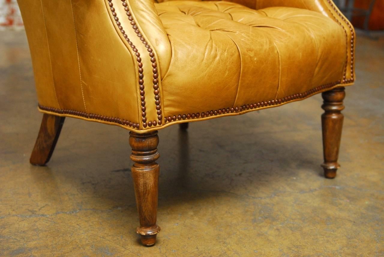 Georgian English Tufted Leather Chesterfield Library Chair or Wingback 3