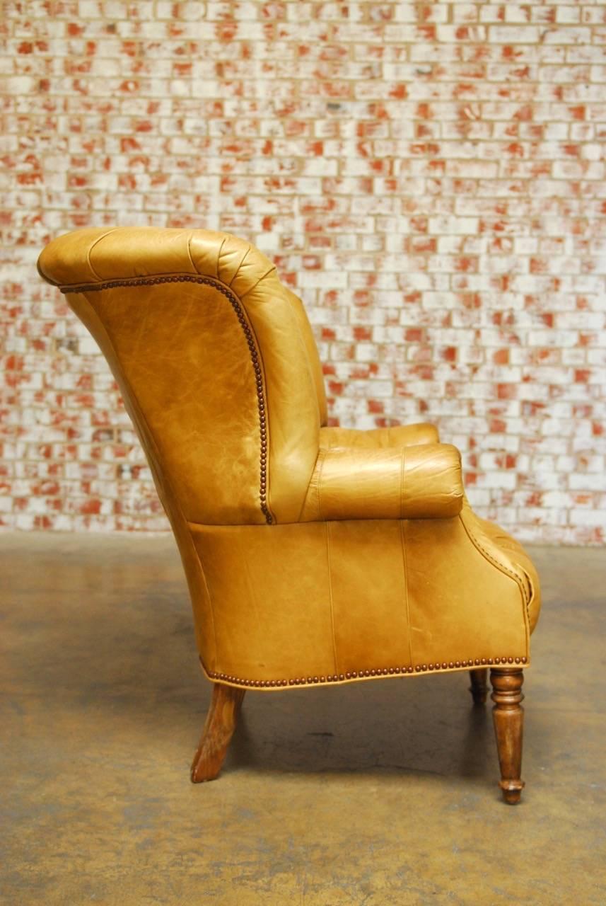 Georgian English Tufted Leather Chesterfield Library Chair or Wingback 2