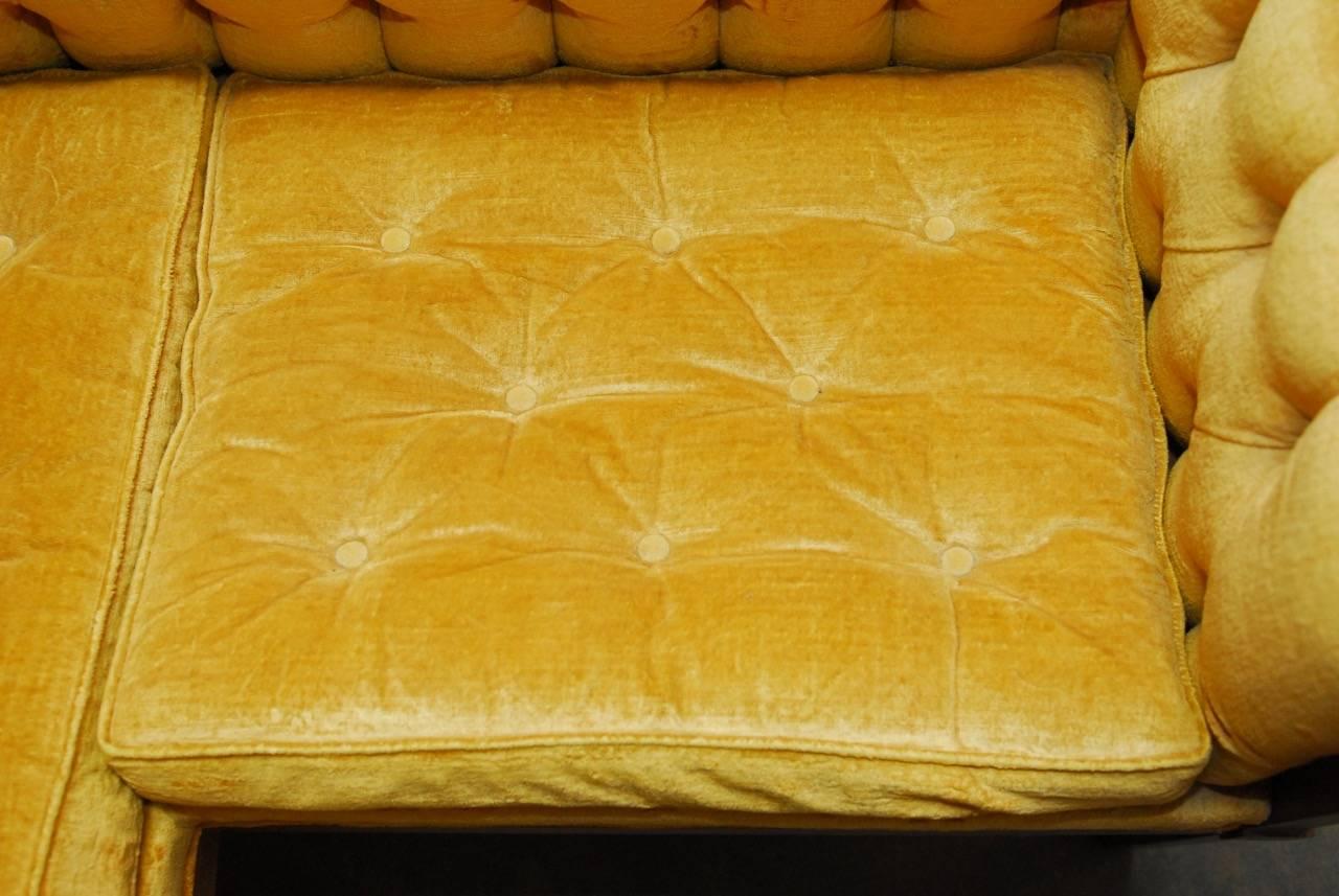 Midcentury Louis XVI Style Tufted Velvet Corner Settee  3