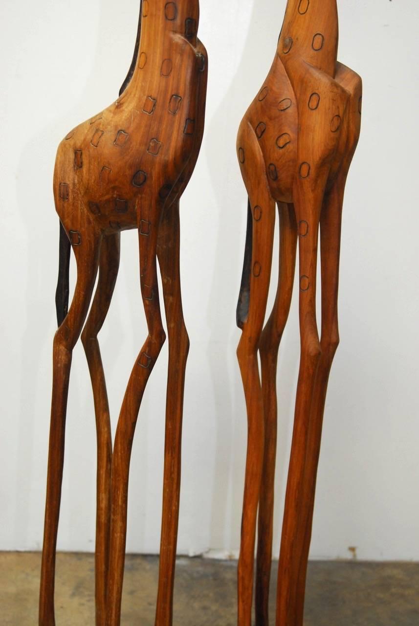 20th Century Pair of Namibian Hand-Carved Giraffe Sculptures