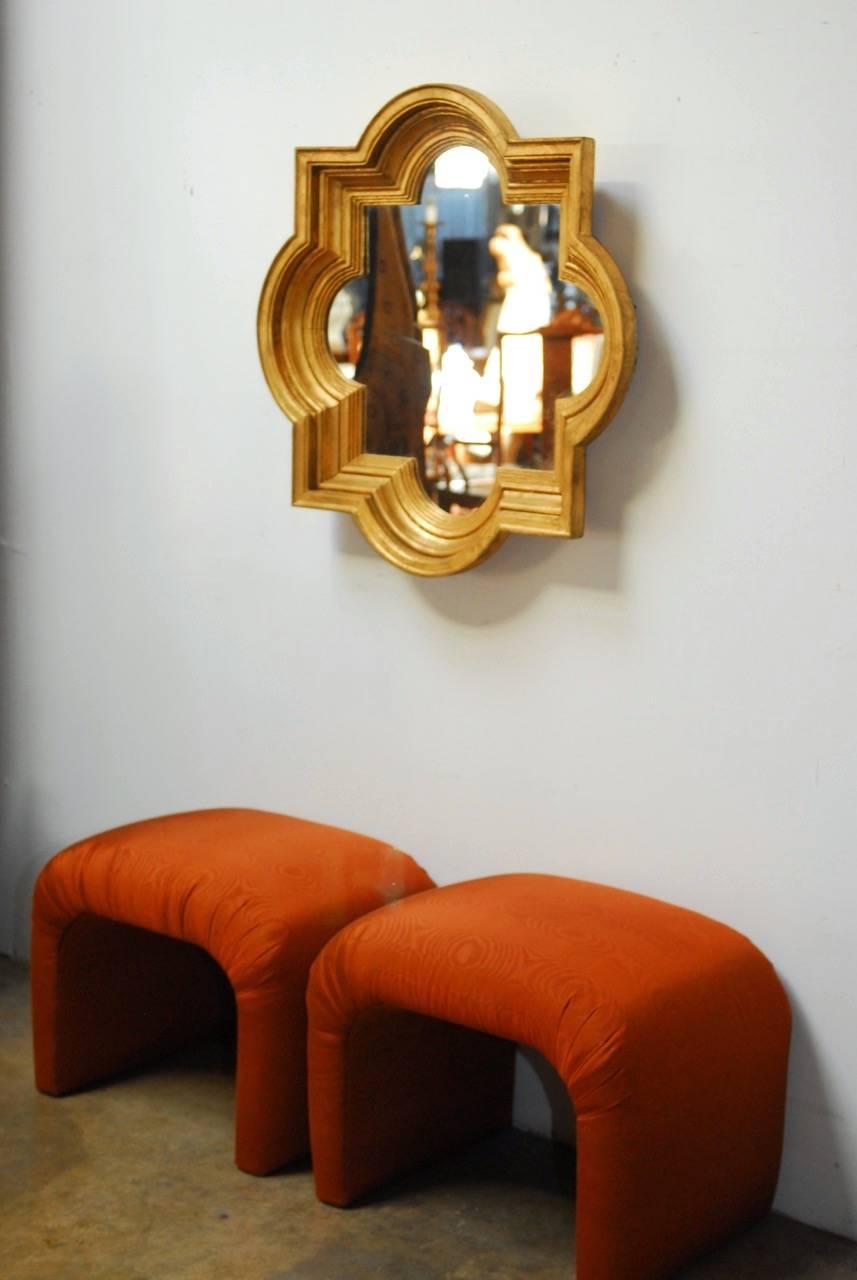 20th Century Midcentury Italian Carved Gold-Leaf Quatrefoil Mirror