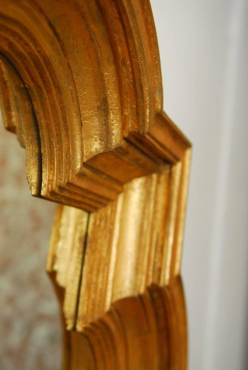 Midcentury Italian Carved Gold-Leaf Quatrefoil Mirror In Excellent Condition In Rio Vista, CA
