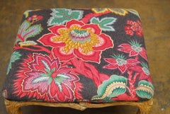 Midcentury Faux Bois Ottoman Stool with Schumacher Print
