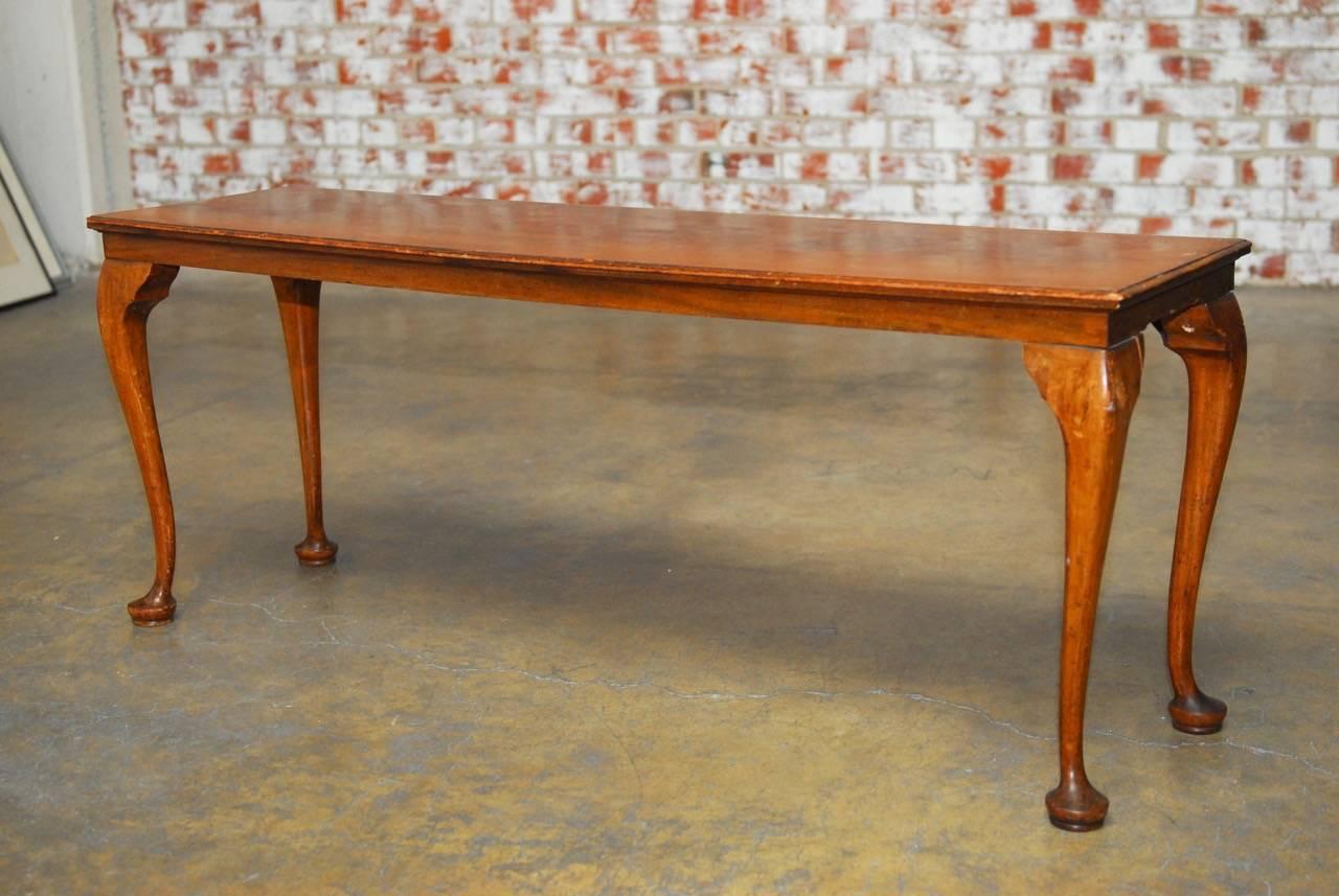 English 19th Century Queen Anne Revival Walnut Bench or Console 