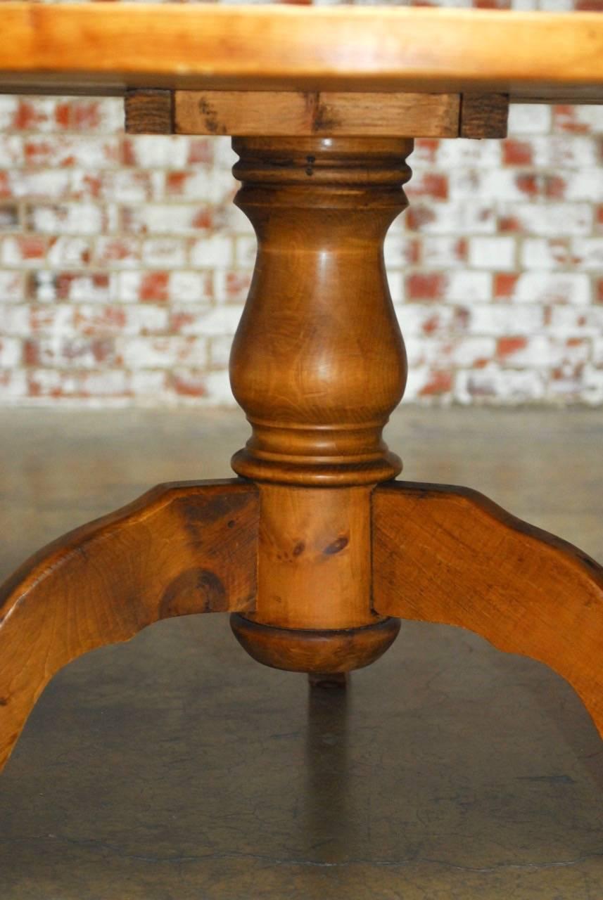 Hand-Carved 19th Century French Country Round Pine Pedestal Dining Table 