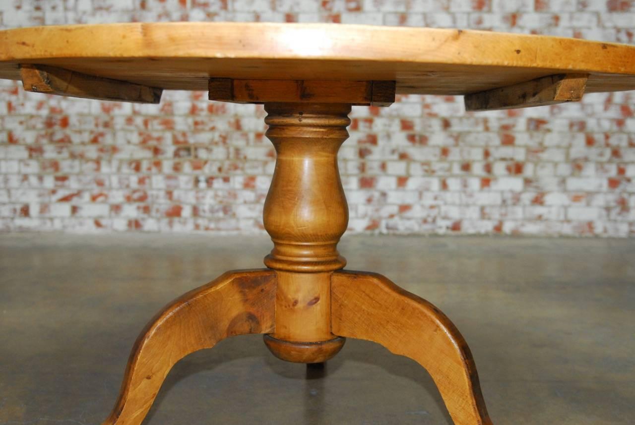 19th Century French Country Round Pine Pedestal Dining Table  3