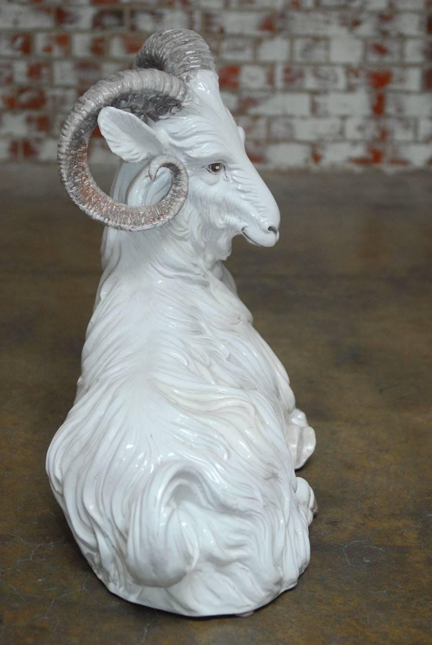 Italian Majolica Glazed Terracotta Ram 3