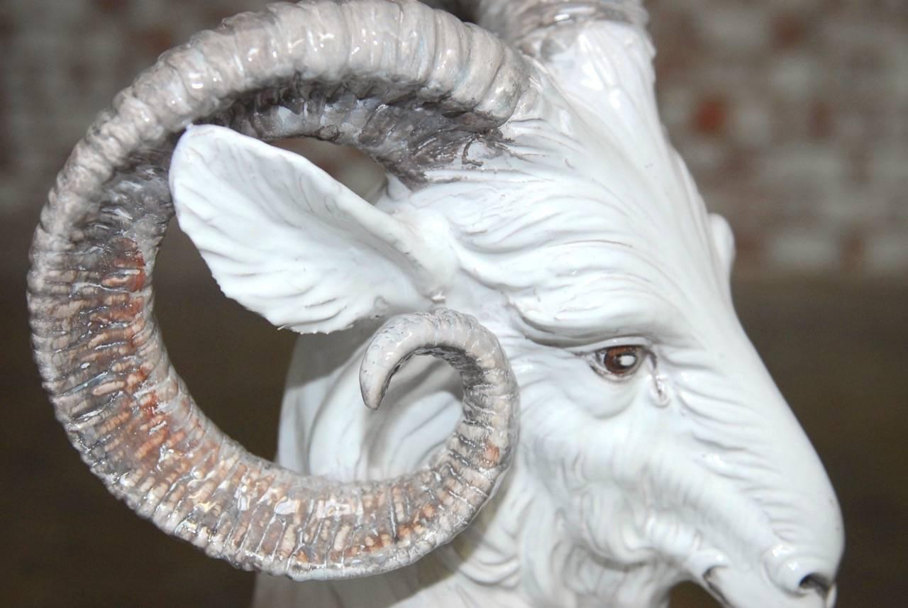Italian Majolica Glazed Terracotta Ram 2
