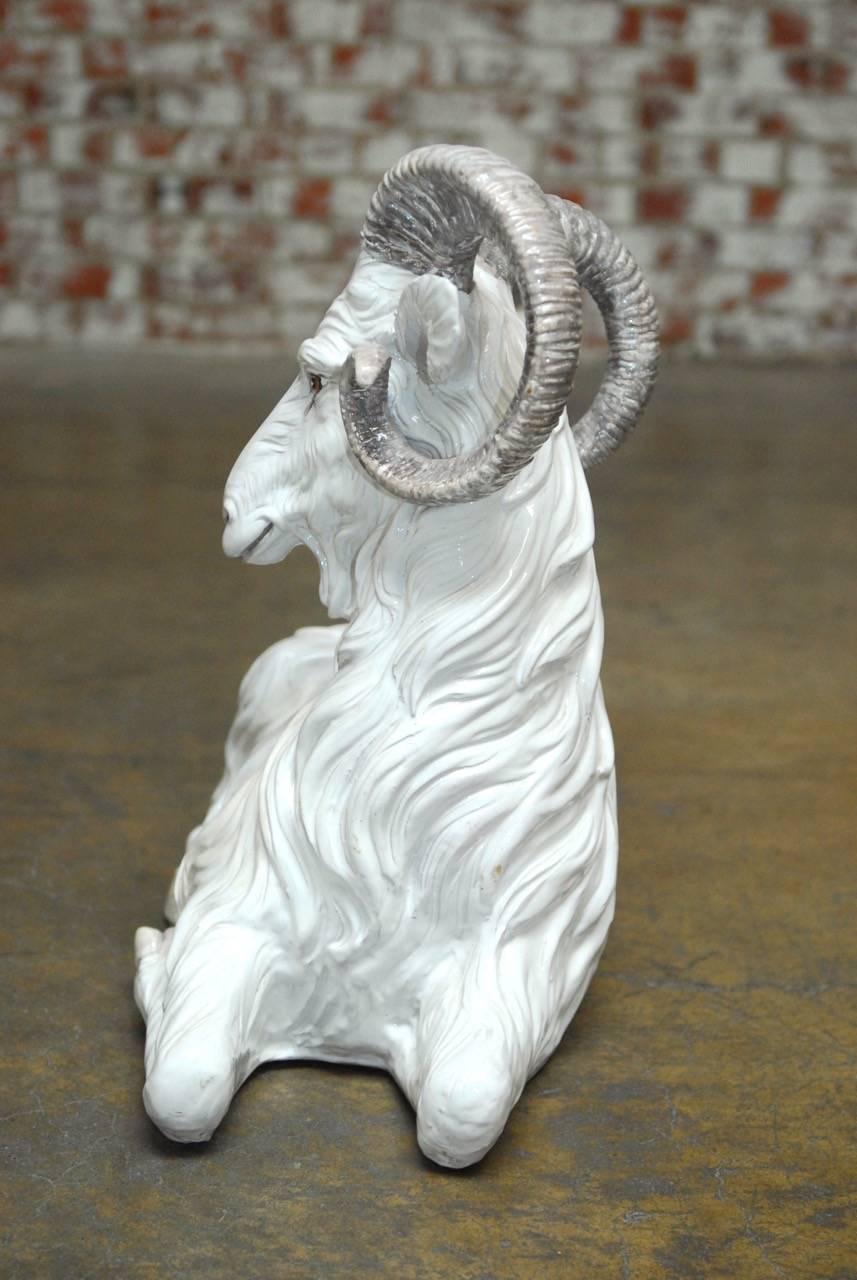Hand-Crafted Italian Majolica Glazed Terracotta Ram