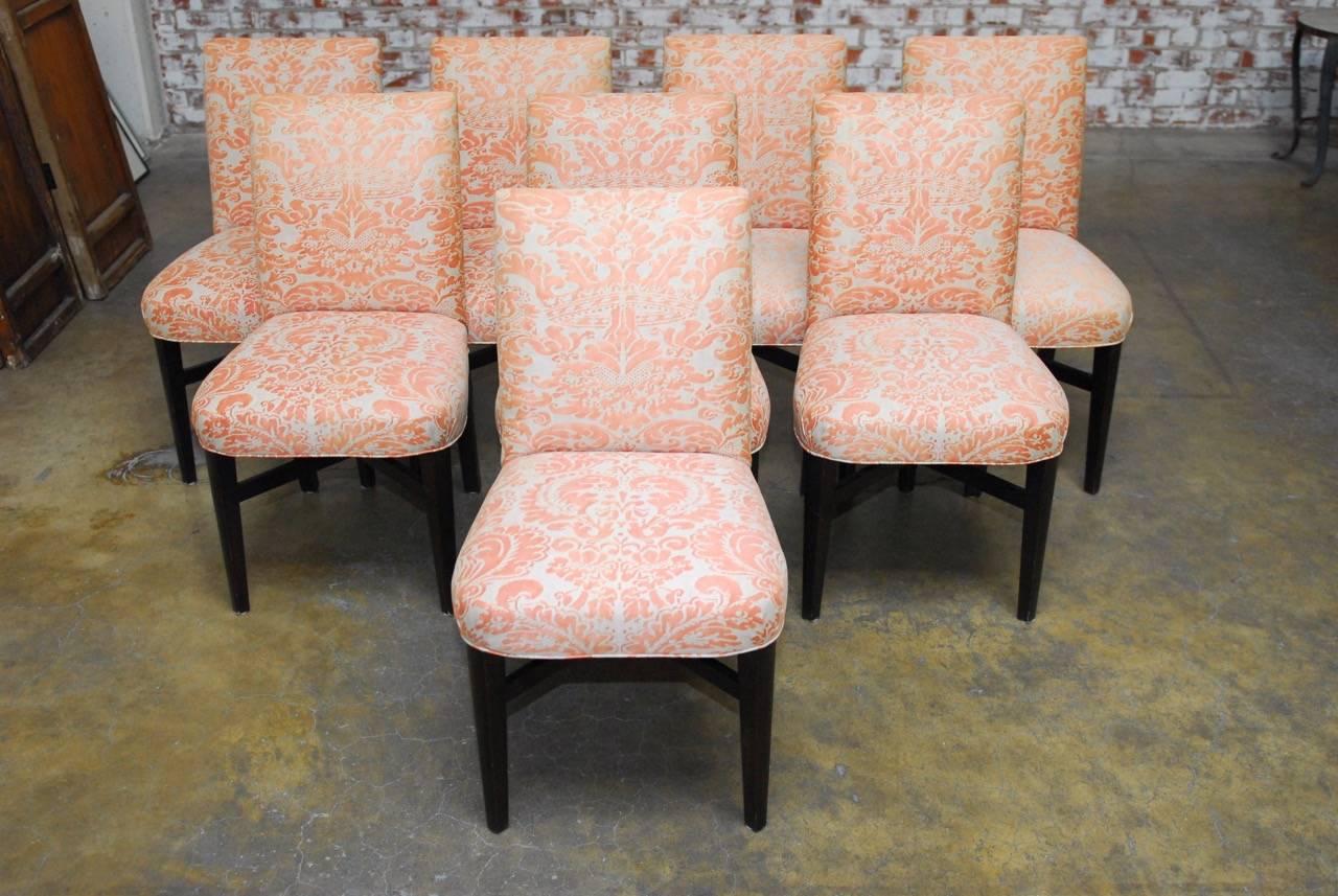 Hollywood Regency Set of Eight Fortuny Corone Upholstered Dining Chairs