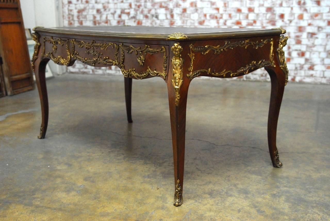 Hand-Crafted Louis XV Style Ormolu Mounted Figural Bureau Plat Writing Table
