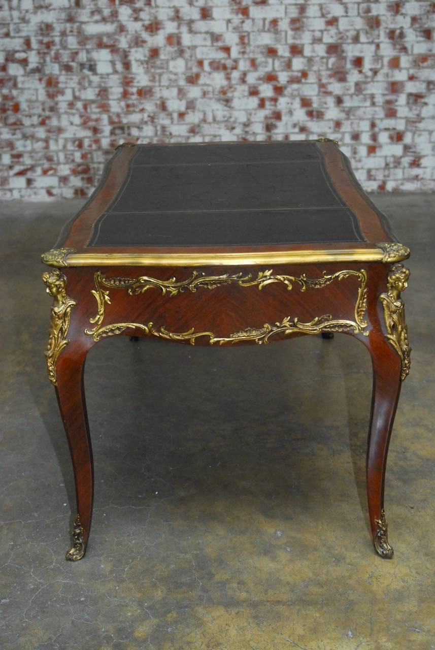 Mahogany Louis XV Style Ormolu Mounted Figural Bureau Plat Writing Table