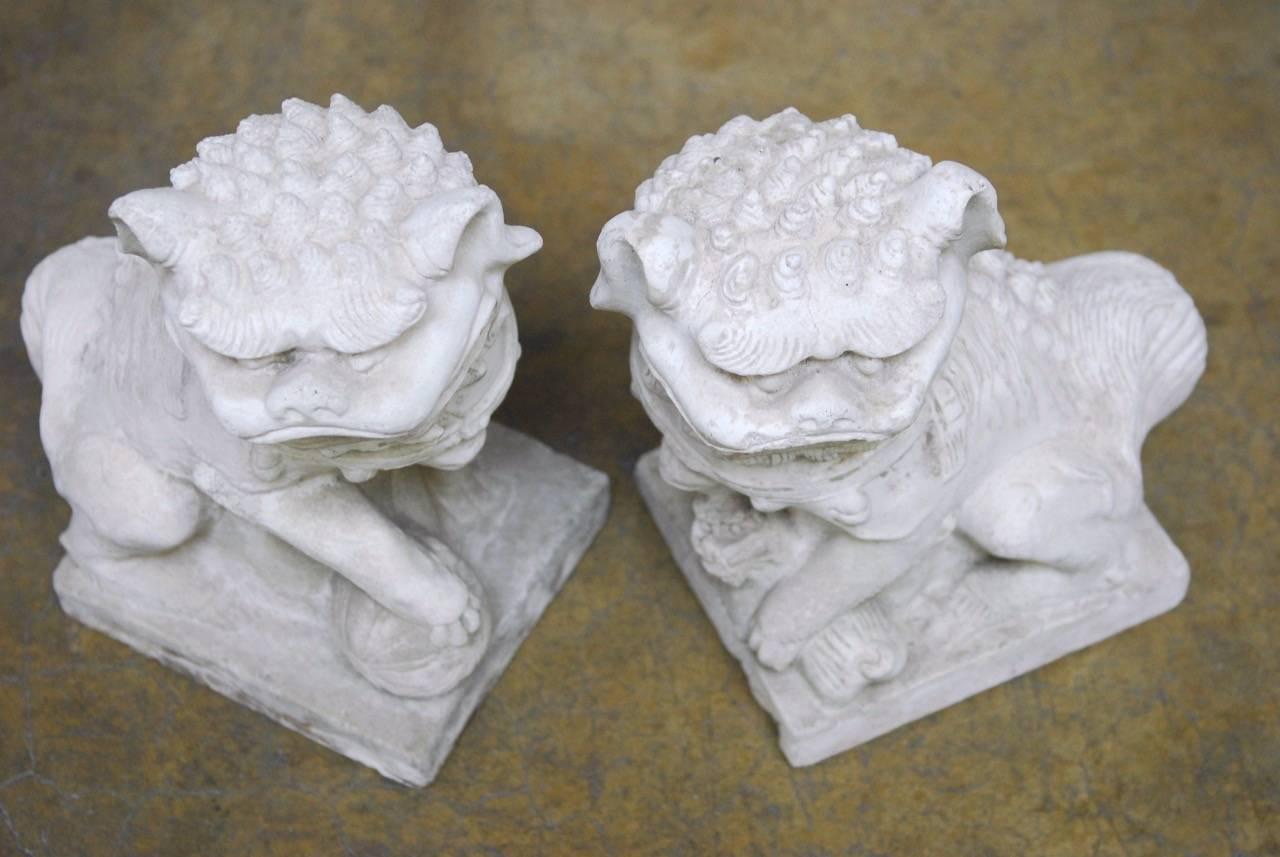 Pair of Molded Stone Chinese Foo Dog Statues  1