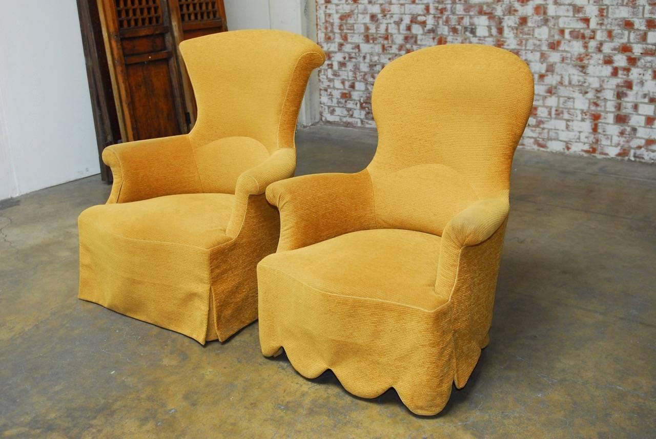 American Pair of His and Hers Upholstered Armchairs by Rose Tarlow 