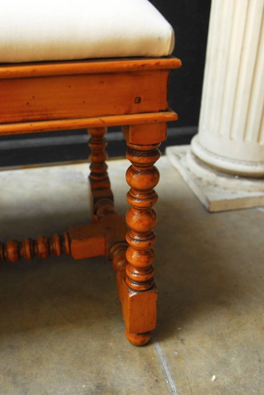 Italian French Country Style Pine Turned Leg Bench