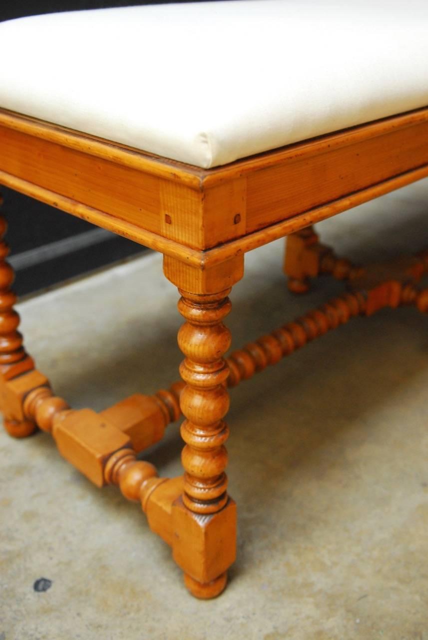 20th Century French Country Style Pine Turned Leg Bench