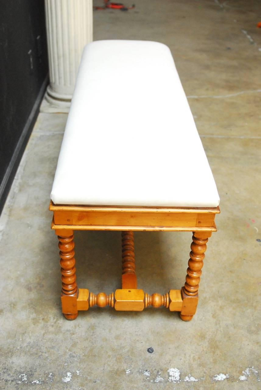 French Country Style Pine Turned Leg Bench 1